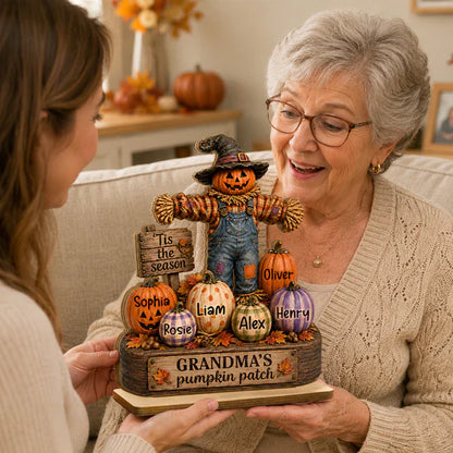 Personalized 2-Layer Wooden Plaque, Grandma's Pumpkin Patch Scarecrow, Creative Gift for Grandma