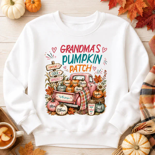 Personalized Classic Tee with Grandma's Pumpkin Patch Fall Truck, Unique and Creative Gift for Grandma