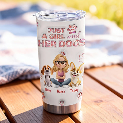 Personalized Insulated Travel Tumbler for Dog Moms, Just a Girl and Her Dog Art, Cute Unique Gift for Pet Lovers