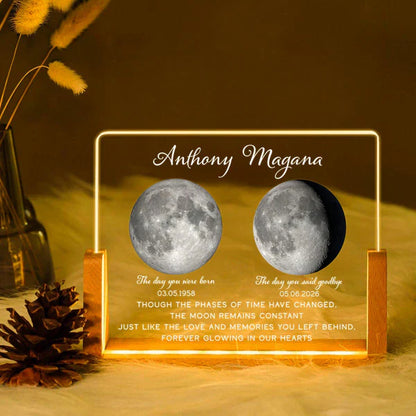 Personalized LED Light Frame with Moon Phase Memorial Art, Unique Sympathy Gift for Family Keepsake