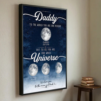 Daddy You Are Our Universe Poster, Custom Moon Wall Art, Heartwarming Creative Gift for Dad