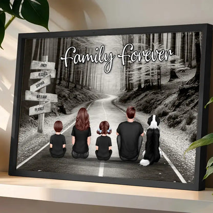 Poster with Family Forever Forest Scene and Back View Illustration, Refined Texture, Perfect Keepsake Gift