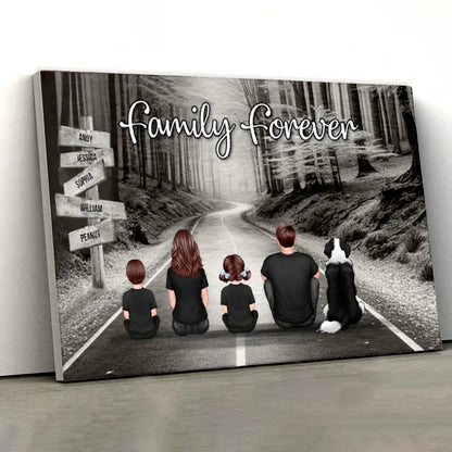 Poster with Family Forever Forest Scene and Back View Illustration, Refined Texture, Perfect Keepsake Gift