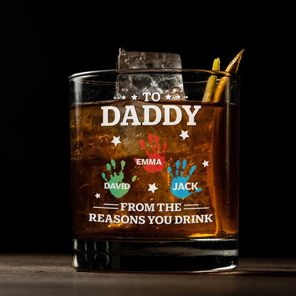 Personalized Whiskey Glass for Dad with Colorful Handprints, Funny Bar Whiskey Glass, Unique Gift from Kids for Special Occasions
