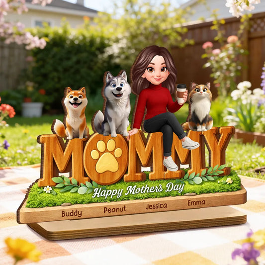 Personalized 2-Layer Wooden Plaque for Dog Mom and Cat Mom, Happy Mother's Day Mommy Design, Unique Gift for Her
