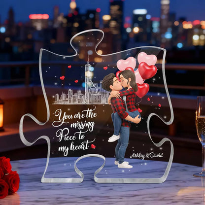 Puzzle Acrylic Block Plaque, You Are The Missing Piece To My Heart, Romantic Kissing Couple Keepsake Gift For Couple