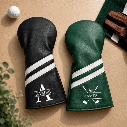 Personalized  Leather Golf Club Headcover, Green or White Monogram Design, Unique Gift for Golfers