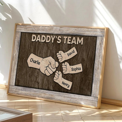 Custom Family Fist Bump Poster for Dad, Vintage Daddy's Team Wall Art, Creative Father's Day Gift