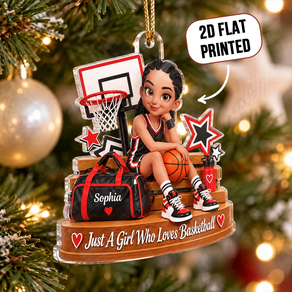 Basketball Girl Acrylic Ornament, Personalized Sitting Courtside Design, Creative Pride Gift for Granddaughter