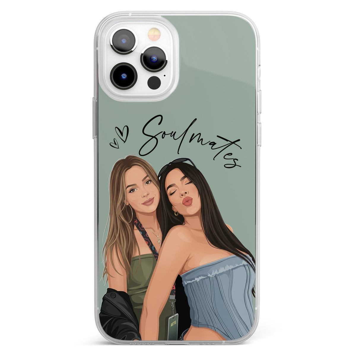 Custom Clear TPU Phone Case For Friends, Pastel Portrait Art Unique Gift With Soulmates Vibe