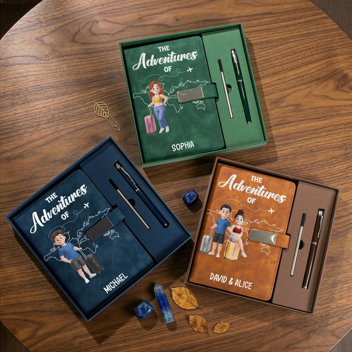 Personalized Metal Buckle Notebook Set, Travel Lovers With Suitcases, Unique Creative Gift