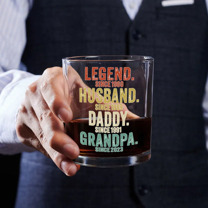 Legend Husband Dad Grandpa Whiskey Glass, Personalized Custom Gift for Dad or Grandpa for a Proud Pour at Home
