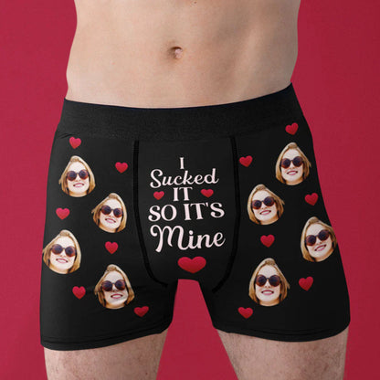 Personalized Photo Men's Boxer Briefs with Funny Love Quote, Black Heart Print, Unique Gift for Husband or Boyfriend
