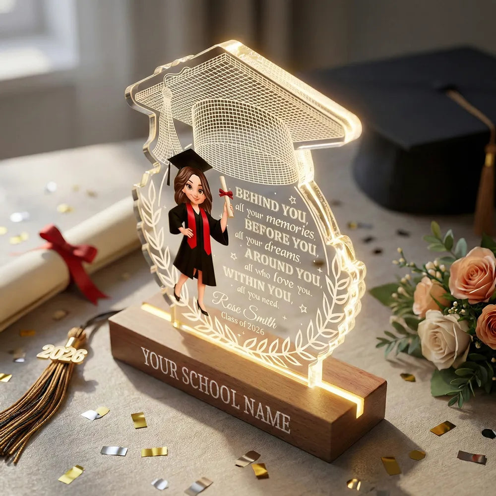 Graduation Led Design Shaped Acrylic Block LED Plaque Graduation Cap Quote, Warm Glow Desk D ...