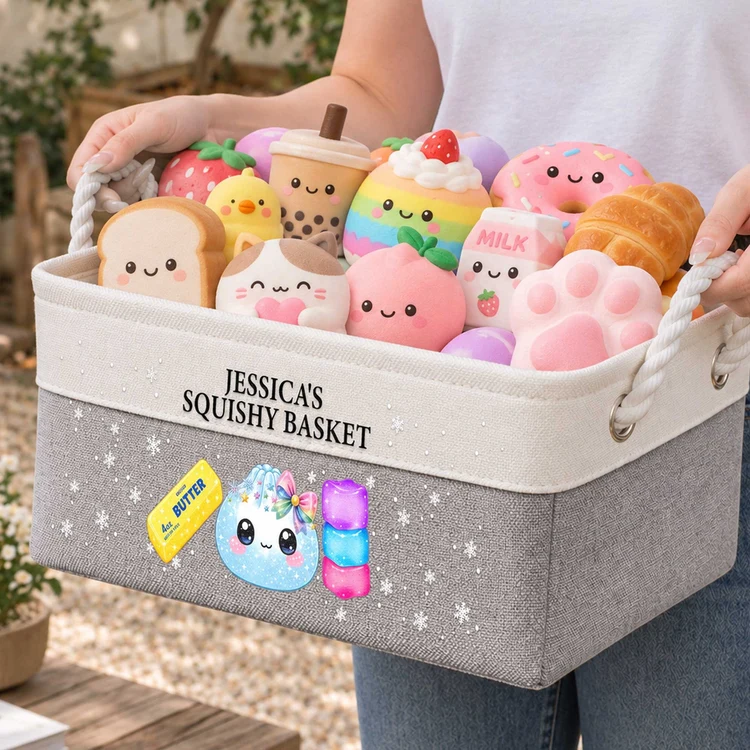Personalized Cotton Linen Rope Basket for Squishy Toy Display, Unique Gift for Kids and Collectors