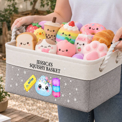 Personalized Cotton Linen Rope Basket for Squishy Toy Display, Unique Gift for Kids and Collectors