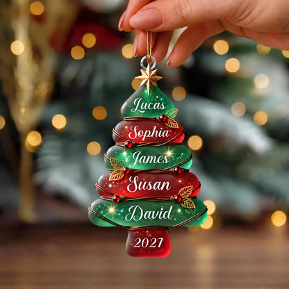 Personalized Family Christmas Tree Acrylic Ornament, Custom Names & Year, Festive Keepsake Gift for Loved Ones