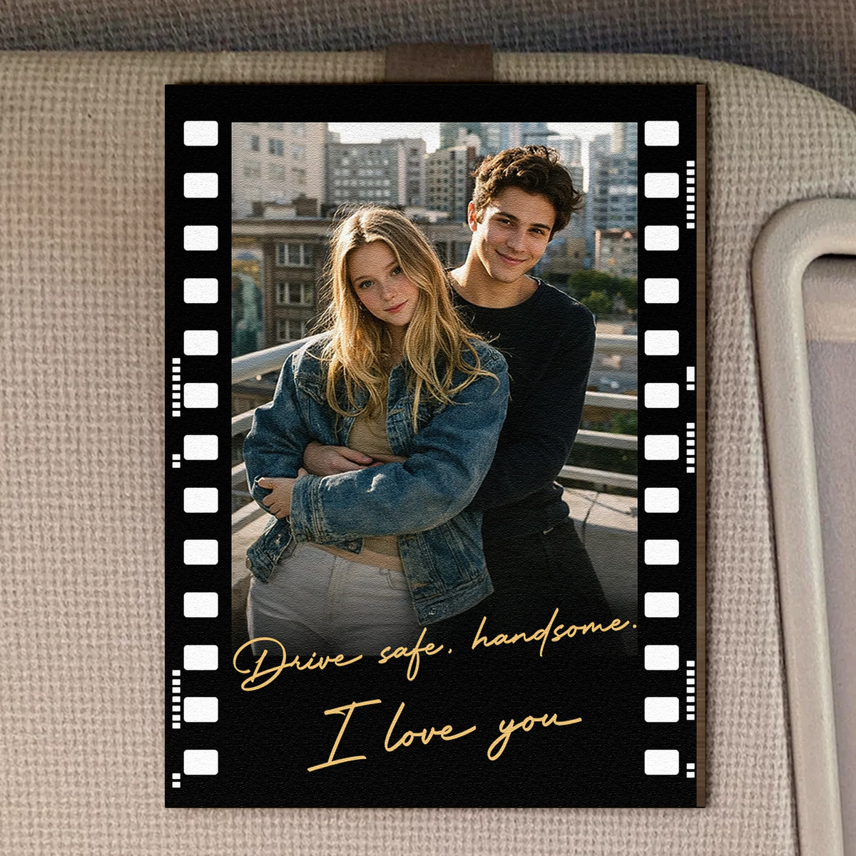 Wooden Car Hanger Personalized Photo Film Strip, Romantic Couple Keepsake for the Rearview Mirror, Thoughtful Gift for Partner