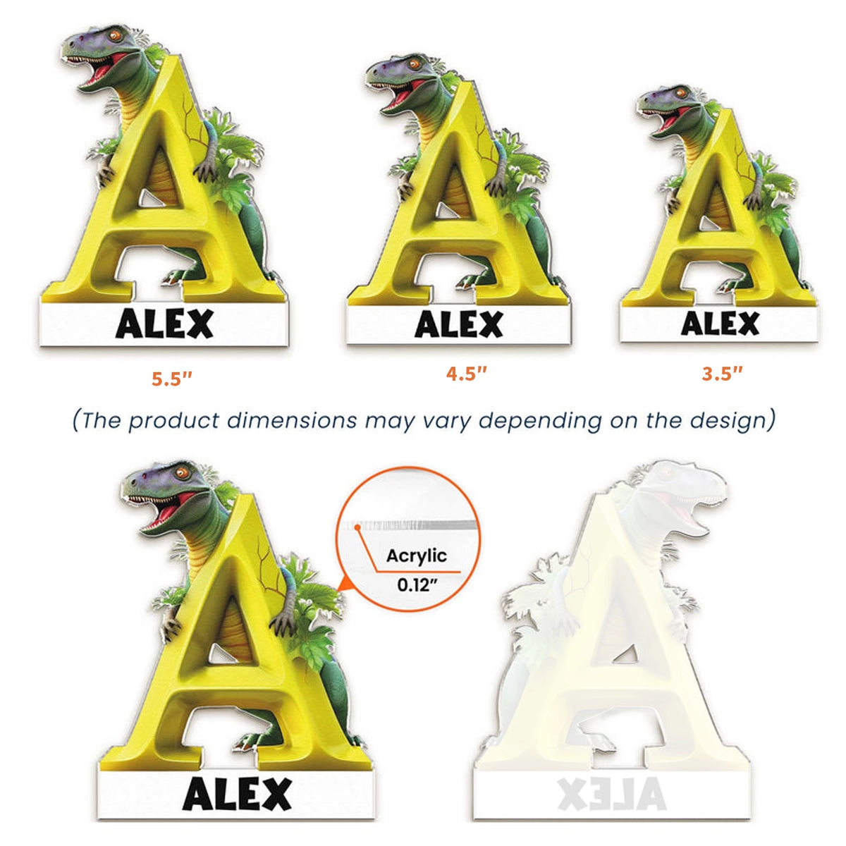 Personalized Dinosaur Alphabet Acrylic Magnet, Colorful Cartoon Locker Decor, Unique Gift for Dinosaur Fans