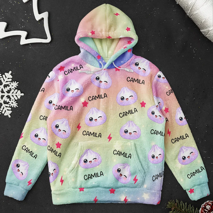Cute Dumpling Youth Flannel Hoodie, Personalized Style for Cozy Family Memories, Creative Gift for Kids
