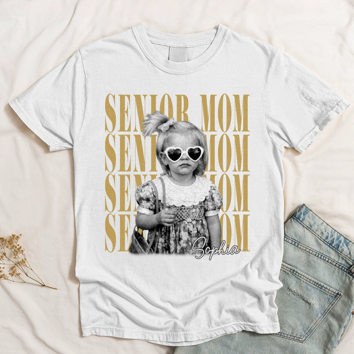 Personalized Senior Mom Classic Tee With Custom Photo Style Print, Vintage Look Unique Gift For Proud Moms
