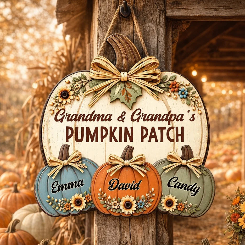 Grandma & Grandpa's Pumpkin Patch Personalized Wooden Sign, Heartwarming Family Decor, Creative Gift for Grandparents