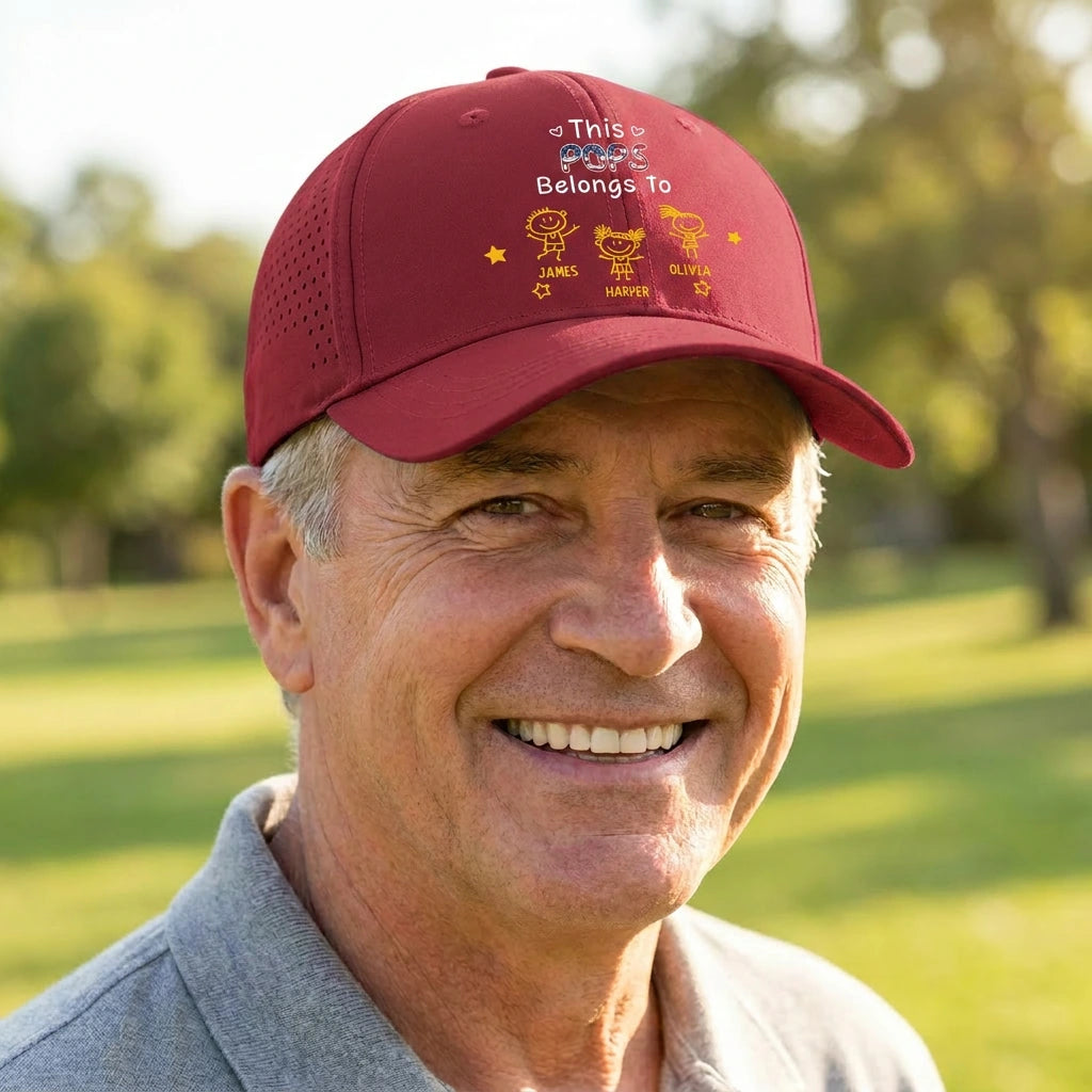 Personalized Grandpa Hat with Custom Title, Grandkids Names & Kids Doodle Design