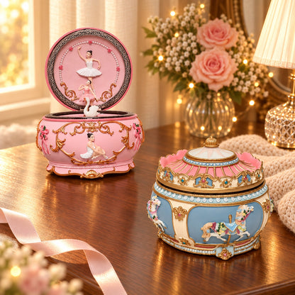 Custom Ballerina Music Box & Carousel Keepsake, Personalized Pink and Blue Musical Gift for Girls, Daughter, Granddaughter and Ballet Lovers