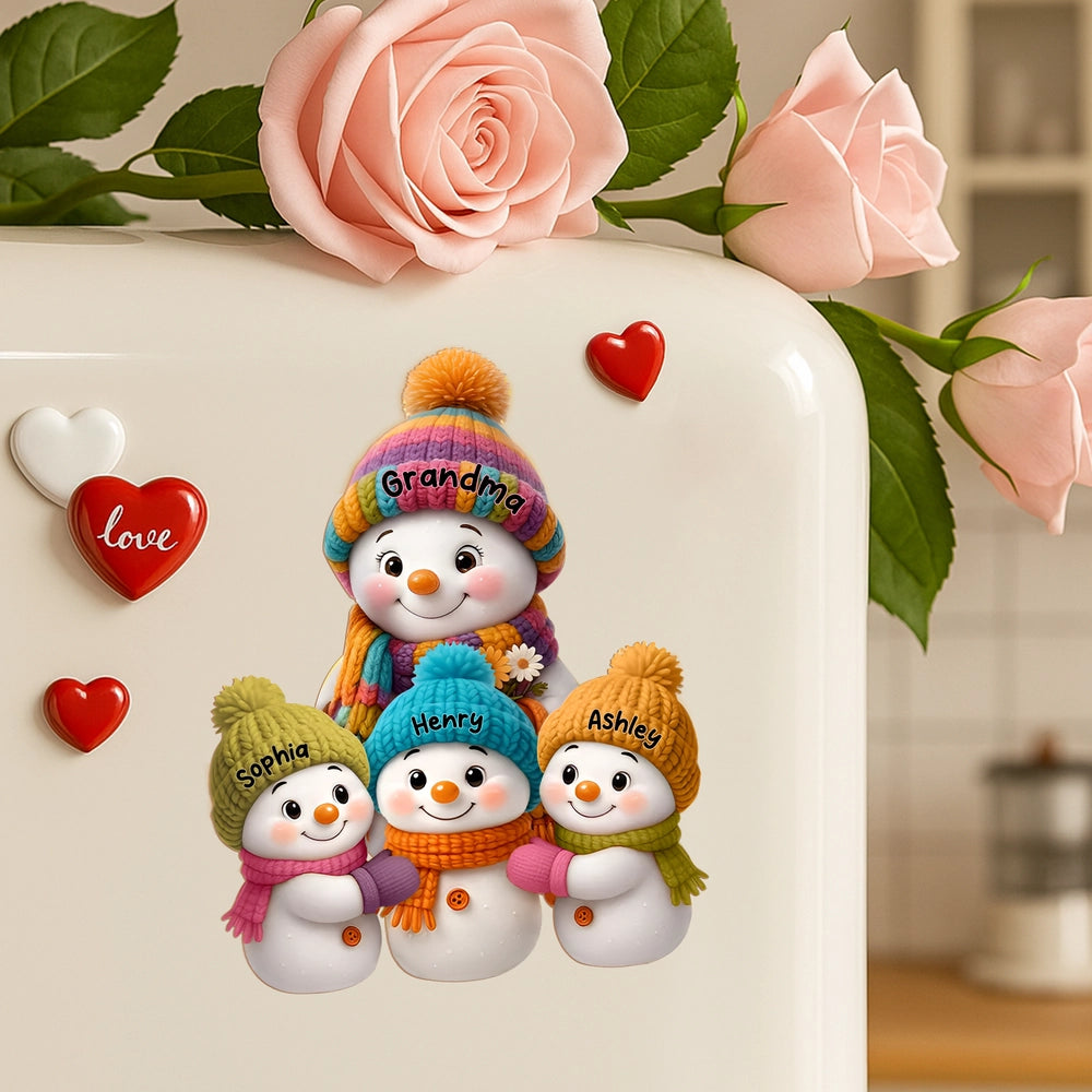 Fridge Magnet Snowman Family, removable kitchen décor for holiday kitchens, cozy colors, gift-ready keepsake for parents, grandparents, and kids