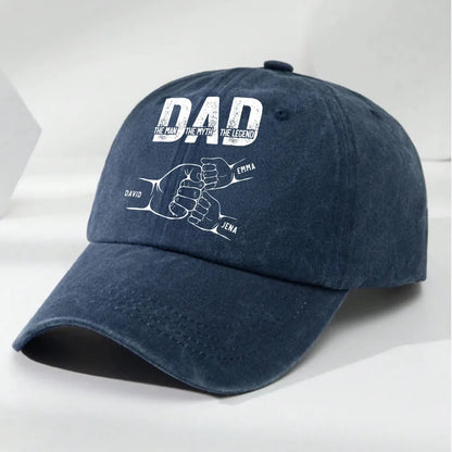 Personalized Washed Denim Baseball Cap with Dad The Man The Myth The Legend, Casual Everyday Wear, Unique Gift for Dad