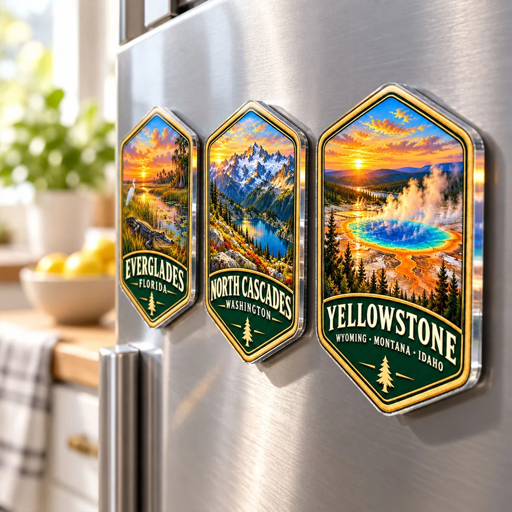 Personalized Acrylic Fridge Magnet, Colorful Wetland Sunset Keepsake, Unique Gift for National Park Travelers