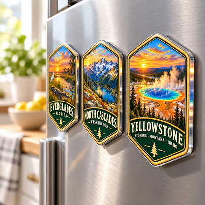 Personalized Acrylic Fridge Magnet, Colorful Wetland Sunset Keepsake, Unique Gift for National Park Travelers
