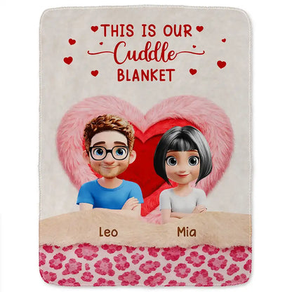 This Is Our Cuddle Blanket Personalized Fleece Blanket with Adorable Couple Illustration - Sweet Cozy Gift for Couples