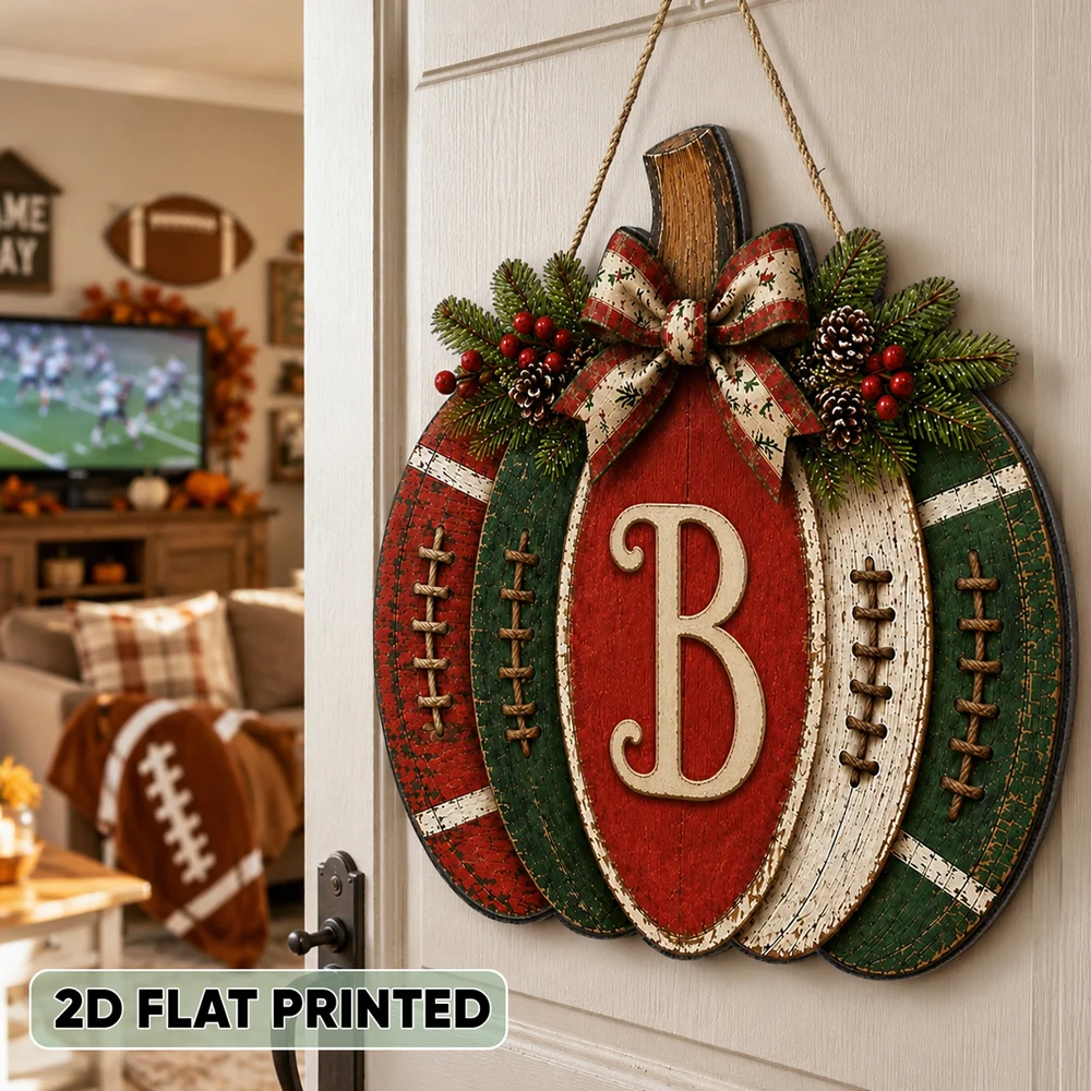 Personalized Wooden Sign, Autumn Pumpkin Door Accent, Creative Gift for Family and Football Fans