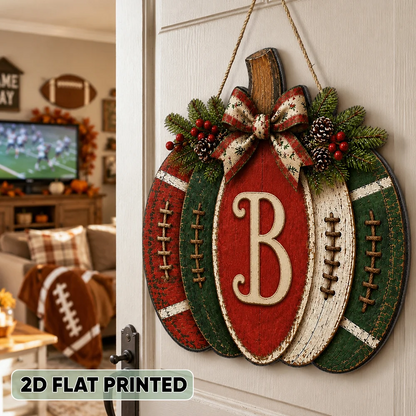 Personalized Wooden Sign, Autumn Pumpkin Door Accent, Creative Gift for Family and Football Fans