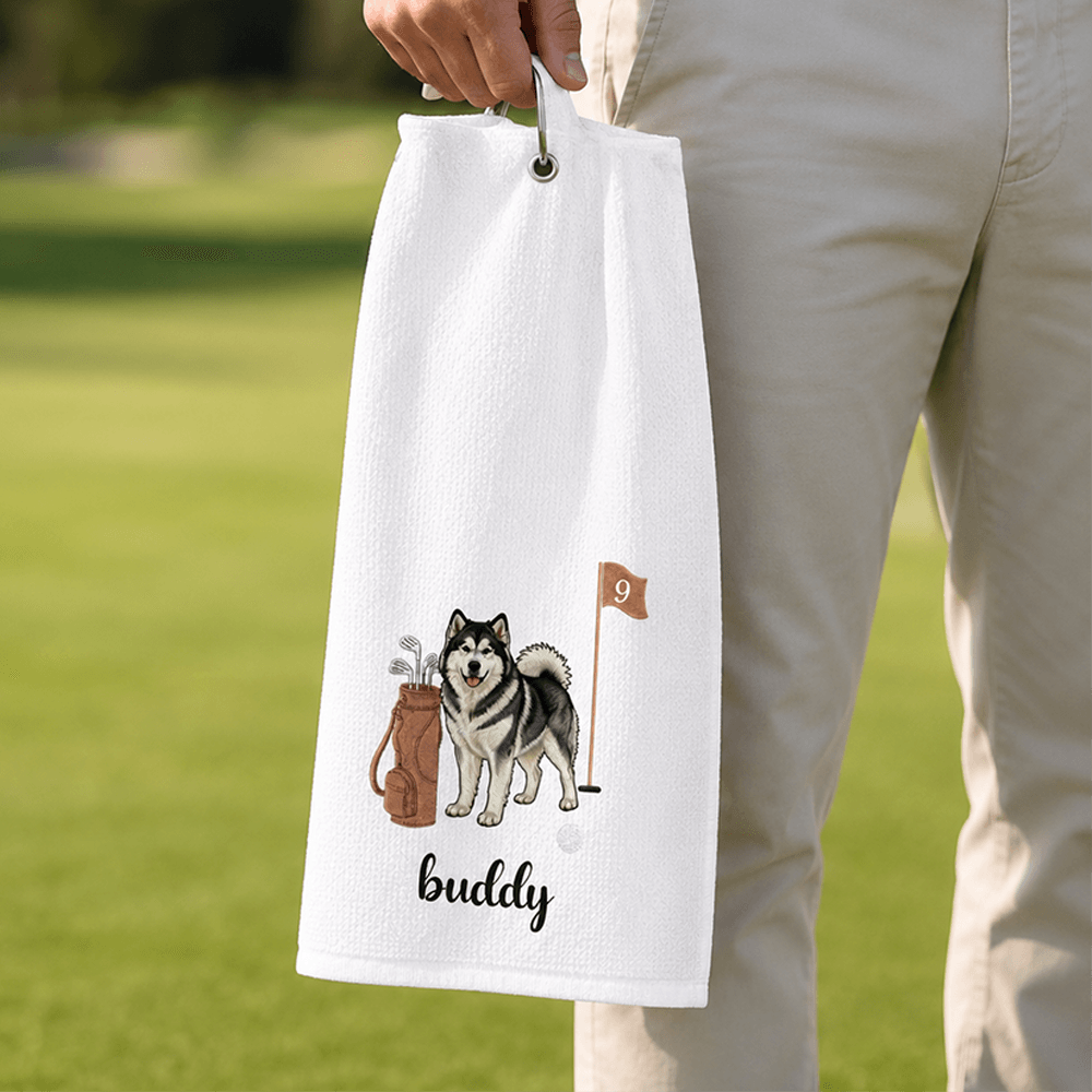 Personalized Embroidered Golf Towel with Custom Pet Portrait & Name, Unique Golf Gift for Golfers and Pet Lovers