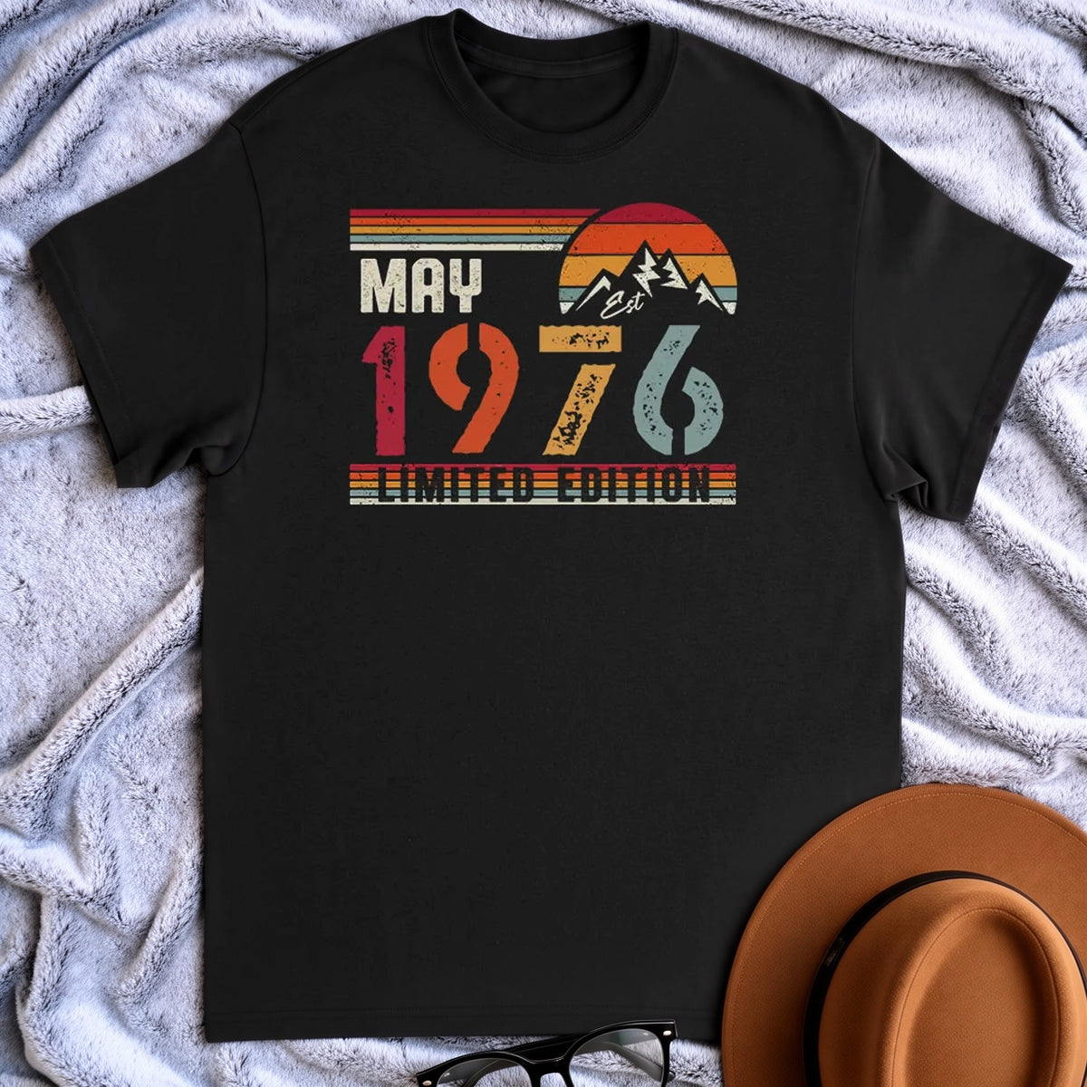 Personalized Classic Tee, Retro Mountain Sunset Limited Edition, Unique Birthday Gift for Dad or Friend