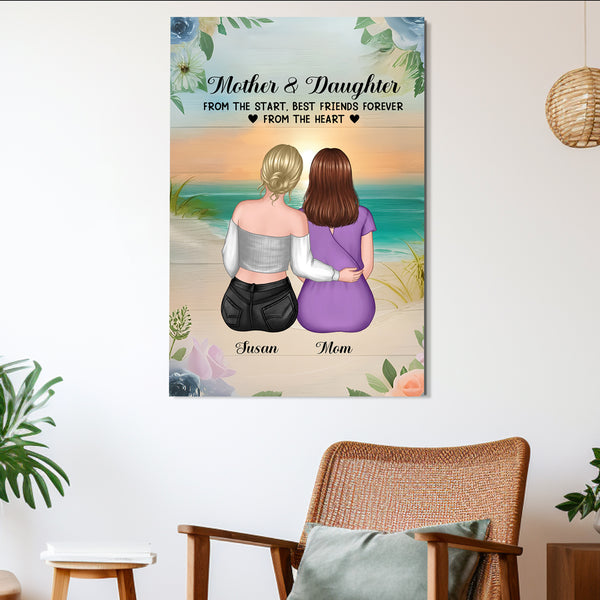 Custom Poster for Mom & Daughter - Hugging on the Beach - Heartfelt Gift for Mother's Day & Birthday