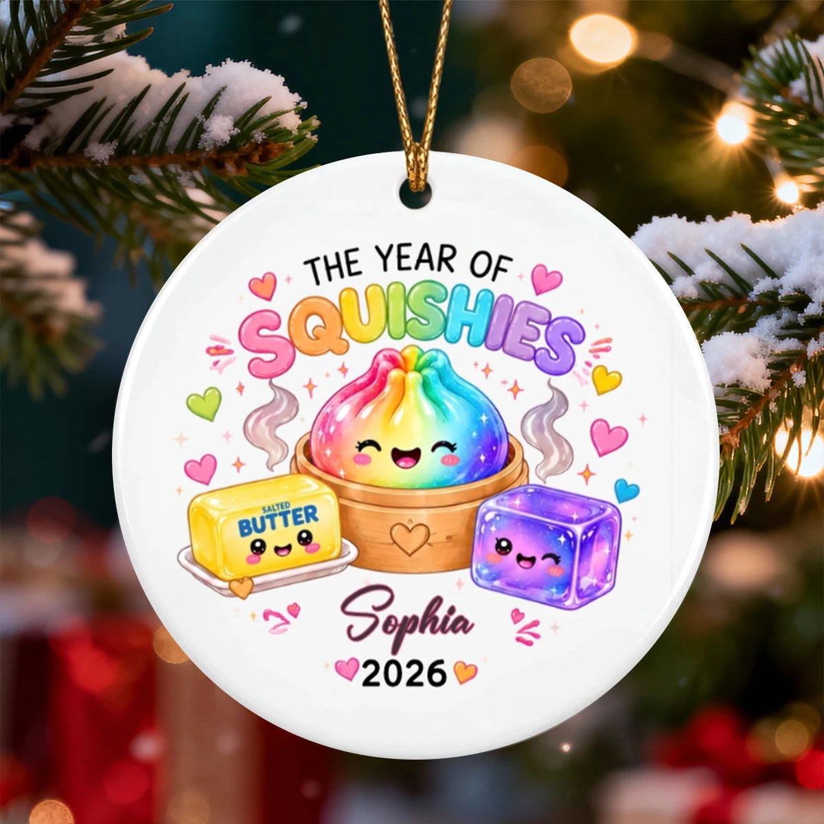 Personalized Ceramic Ornament, Rainbow Squishy Hunt Design for Christmas Tree, Creative Gift for Kids