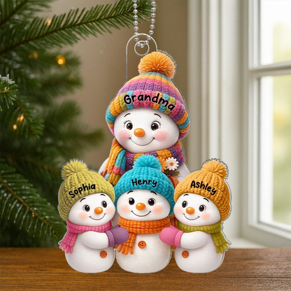 Custom Snowman Family Ornament with Grandkids' Names - Christmas Keepsake