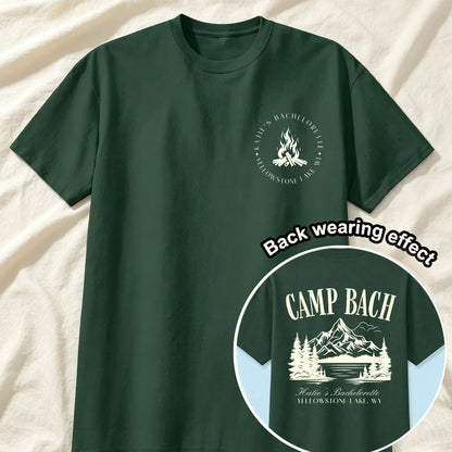 Dual Print Classic Tee For Bachelorette Weekend, Sage Green Camp Shirt, Creative Gift For Bride Crew Memories