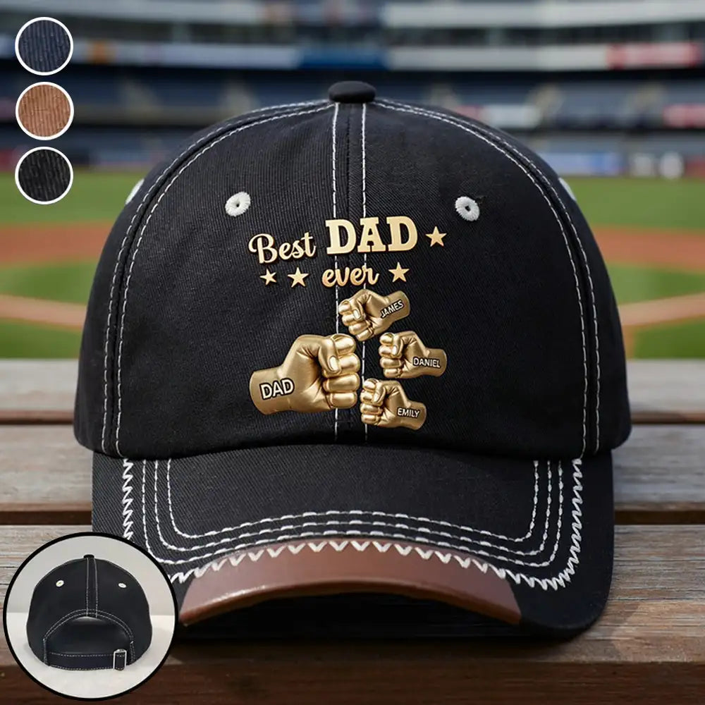 Personalized Leather Brim Cotton Cap, Gold Best Dad Ever Design, Unique Gift for Dad