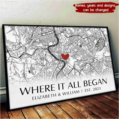 Love's Origin Story - 'Where It All Began' Personalized Horizontal Poster - Ideal Gift for Couples on Anniversaries & Valentine's Day