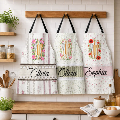 Personalized Birth Month Flower Waterproof Apron, Vintage Kitchen Art, Creative Gift for Home Cooks
