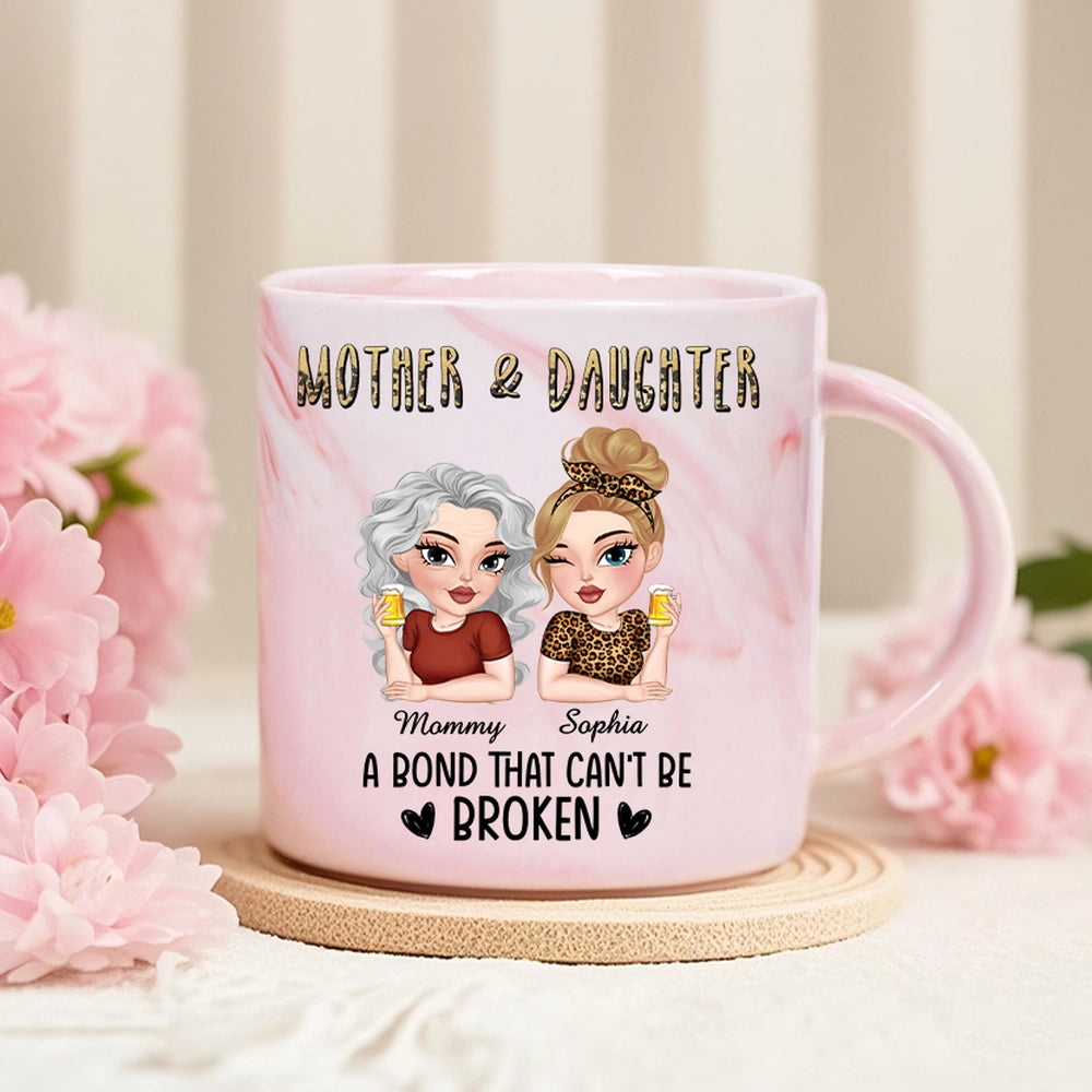 A Bond That Can't Be Broken Mother & Daughter Marble Mug, Personalized Pink Marble Gift for Mom or Daughter