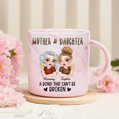 A Bond That Can't Be Broken Mother & Daughter Marble Mug, Personalized Pink Marble Gift for Mom or Daughter