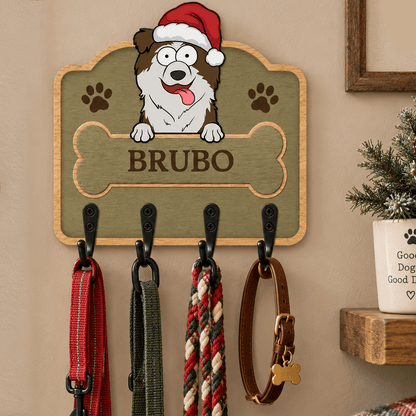 Personalized Dog Breed Key Holder, Custom Christmas Dog Key Rack with Name, Wooden Leash Holder Wall Decor, Perfect Gift for Dog Lovers