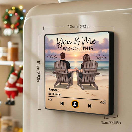 Acrylic Music Magnet, You & Me Beach Sunset Couple Back View, Custom Favorite Song Display, Unique Gift for Couples