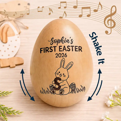Personalized Wooden Egg Shaker for Baby's First Easter, Bunny Music Design, Unique Keepsake Gift for New Parents