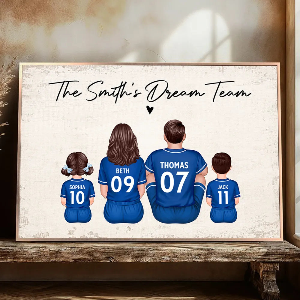 Personalized Soccer Family Poster, Sitting Back View Dream Team, Unique Gift for Mom & Dad
